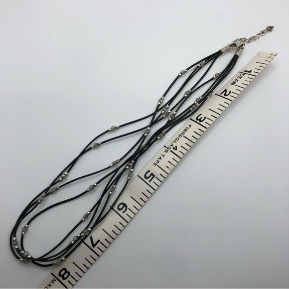 Silpada Sterling Black Leather Cord CZ Bead Multi Strand Necklace 16” + 2” N1976 - Picture 7 of 8